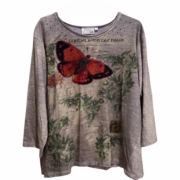 NWT Paper Lace Butterfly Print Tee OSFM - Picture 3 of 5